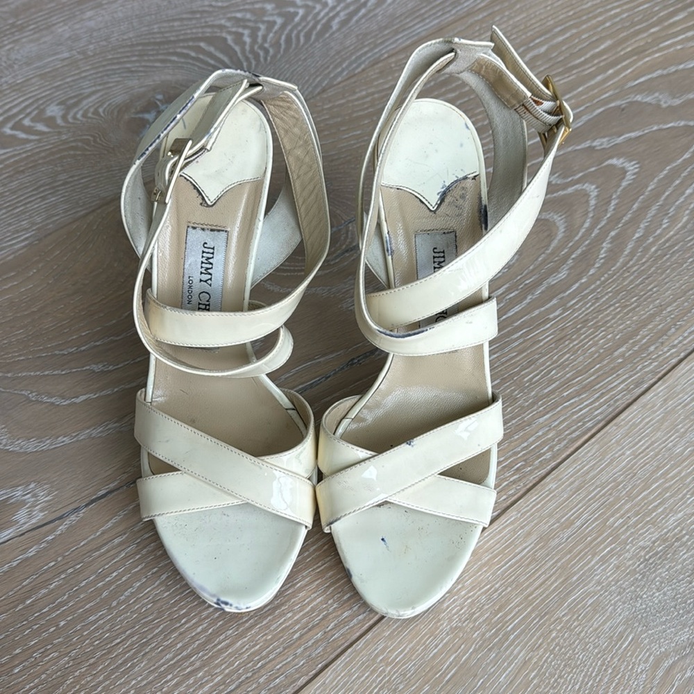 Jimmy Choo, vintage, patent leather , platform sandal heels, size 38
